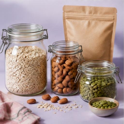 Oats, nuts and seeds beside an unlabelled food packet
