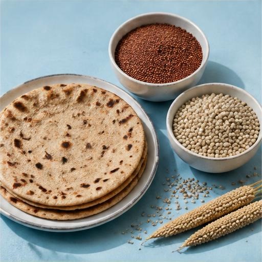 Millet roti with bowls of whole grains